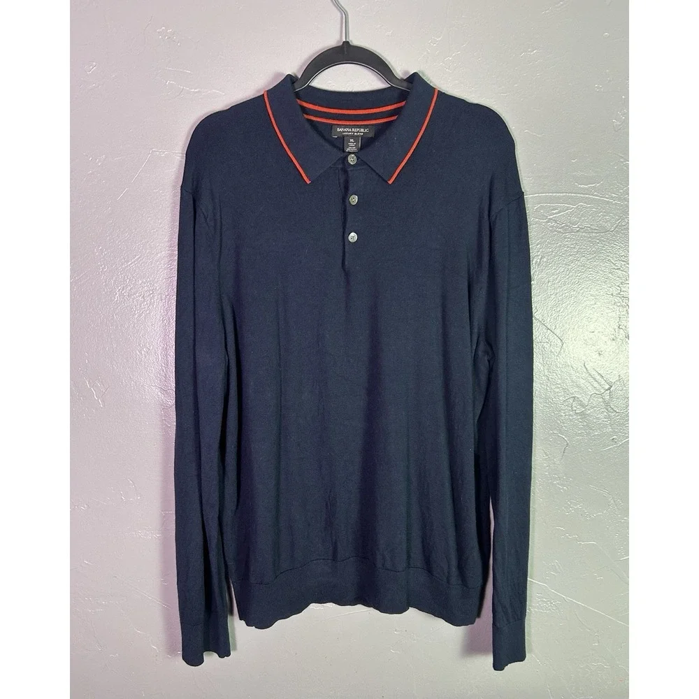 Banana Republic long-sleeve luxury blend polo sweater Silk Cotton Cashmere XL